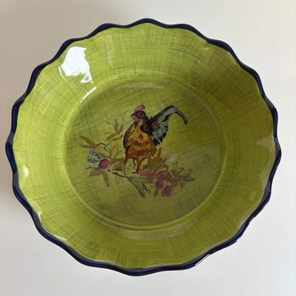 Tracy Porter Stonehouse Farm Collection Scalloped Bowl Painted Hen Chicken 10" - Picture 1 of 5